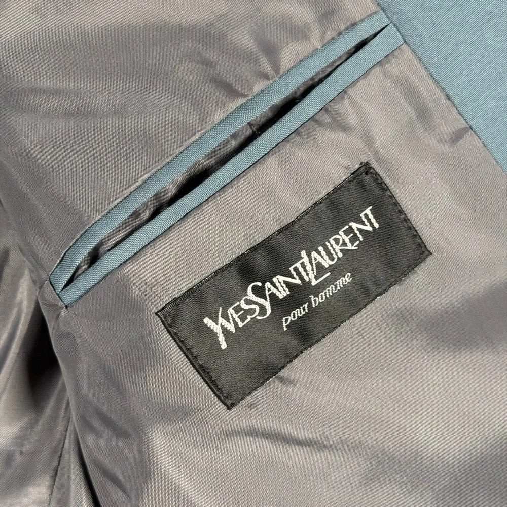 Yves Saint‎ Laurent Pour Homme Wool Blazer Blue Grey 3 Button Jacket Size 54 44R
